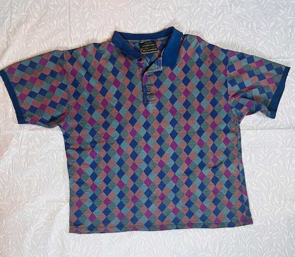 Vintage Croft & Barrow Mens XL Plaid Grunge Punk Skater Polo Shirt Short Sleeve